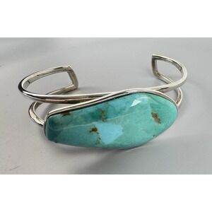 Barse Turquoise Sterling Silver 925 Modernist Cuff Bracelet 33g Thailand